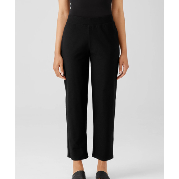 Eileen Fisher Black Knit Elastic Waist High Rise Straight Leg Dress Pants Size M - Picture 1 of 9